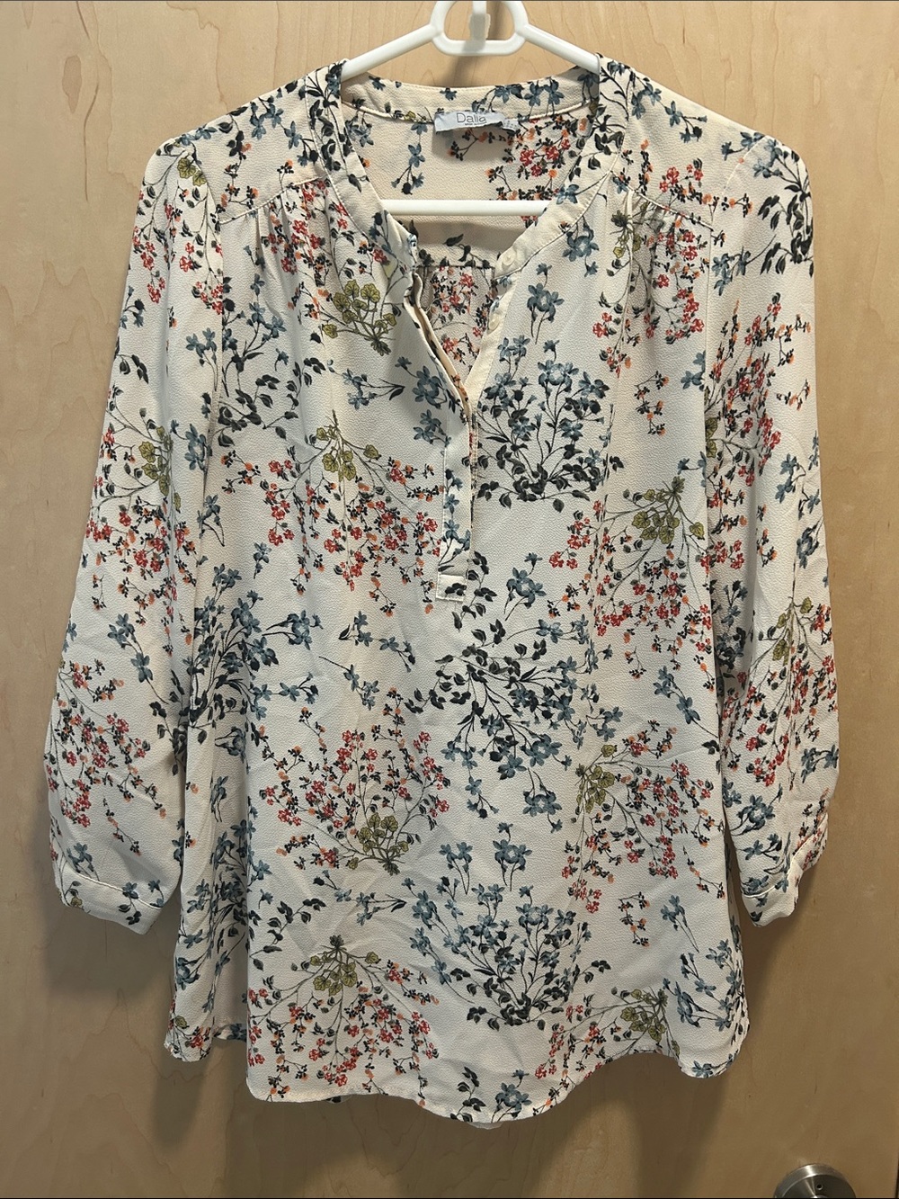 Dalia Cream Blouse with Blue, Red & Olive Floral Print